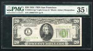 FR.2054-Llgs* 1934 $20 *STAR* FRN LIGHT GREEN SEAL SAN FRANCISCO,CA PMG VF-35EPQ - Picture 1 of 2