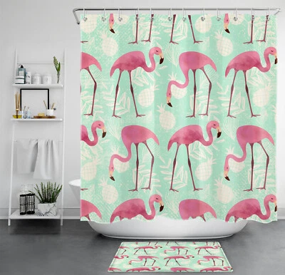 Summer Tropical Fruit Pink Flamingo Shower Curtain Bathroom Accessories Set - Image 1 of 4