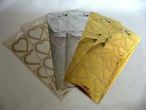 Peel Off 6 x Paper Sticker Sheets Wedding / Card Making Gold / Silver Hearts #1 - Picture 1 of 1