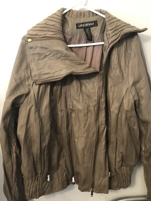 Lane Bryant Women’s Faux Leather Knit Zip Jacket Coat Taupe Color Size 22/24 - Image 1 of 4