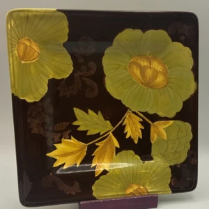Laurie Gates Camilla Salad Plate (s) Square Dk Brown Green Flowers - Picture 1 of 2