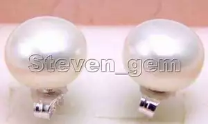 8-9mm Natural White Freshwater Flat Pearl Earring for Women & Silve S925 Stud - Picture 1 of 4