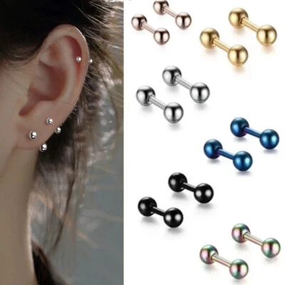 Pendientes de bola redondos de acero quirúrgico de 3 mm-5 mm 2 piezas Foto 1 de 4