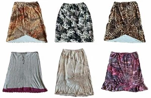 Women's Juniors Skirts Faux Wrap, Wrinkled Tie Dye, Ruffled Knit Lace Hem, Camo - Picture 1 of 80