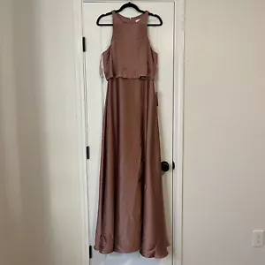 Revelry Wren Satin Fitted High Neck A-line Bridesmaid Dress 10 Desert Rose - Picture 1 of 11