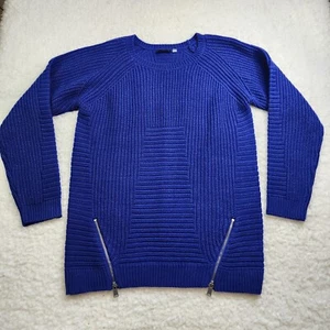 Dex 1965 Pullover Pulli Lg blau Rippstrick Reißverschluss Detail lang Raglan Wolle - Bild 1 von 8