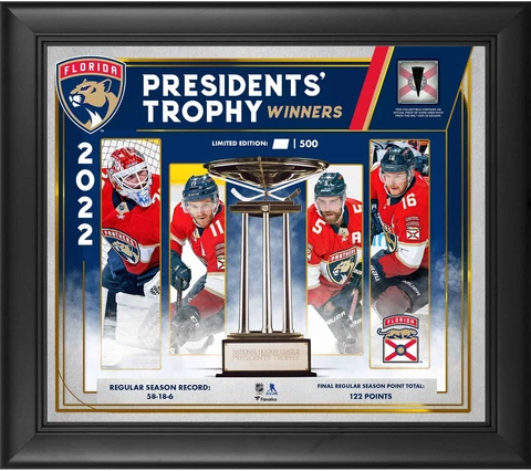 Panthers FRMD 15x17 2022 Presidents' Trophy Collage w/ a Piece of GU Puck-LE/500 Cover