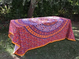Table Cloth (Hand printed Indian Cotton) Mediterranean Garden 245 x 205 cm - Picture 1 of 9