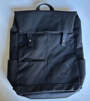 MERCEDES BENZ Backpack CANVAS Logo Oversize 18" Black Computer Bag Pockets - Image 1 of 4