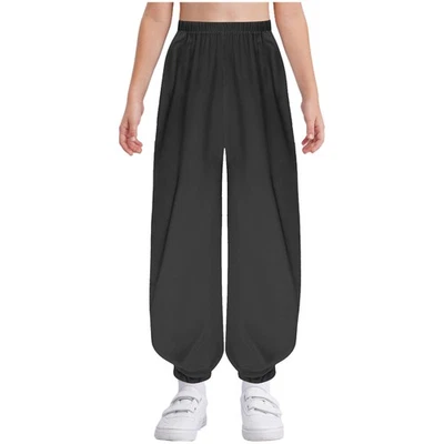 Pantalones de ejercicio de kung fu de satén para niños y niñas de Estados Unidos Pantalones harén holgados Rendimiento  Foto 1 de 4
