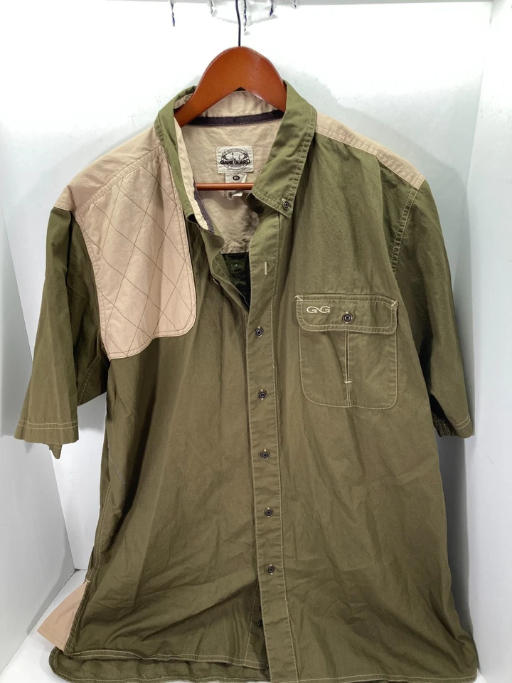 Game Guard Shooting Button Down Shirt Mens XL Green Tan Cotton Hunting Outdoor - Image 1 of 4