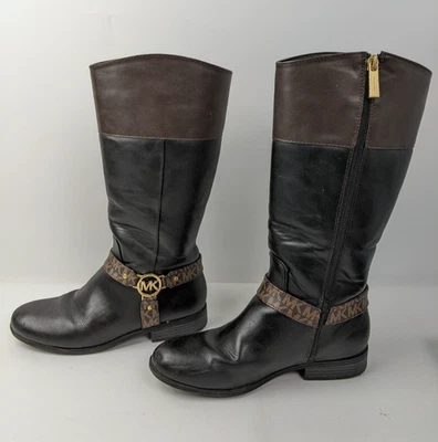 Niñas Michael Michael Kors Finley Bransyn Bota Negro Marrón Botas Talla 4 Cremallera Lateral Foto 1 de 4