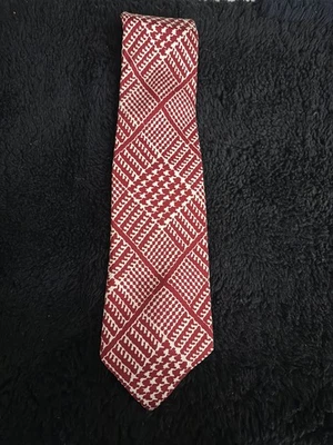 Fantástica corbata de seda ancha geométrica roja blanca Lanvin vintage años 60 70 B Altman Foto 1 de 4
