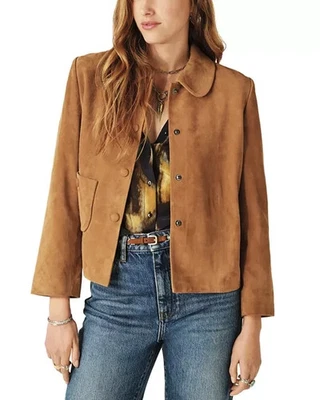 Tan Suede Leather Shirt Jacket for Women Size XS S M L XL XXL 3XL Custom Made - Image 1 of 4