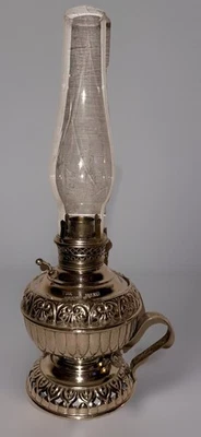 Miller THE TINY JUNO Center Draft Kerosene Hand Finger Lamp Nickel Plate Antique - Image 1 of 4