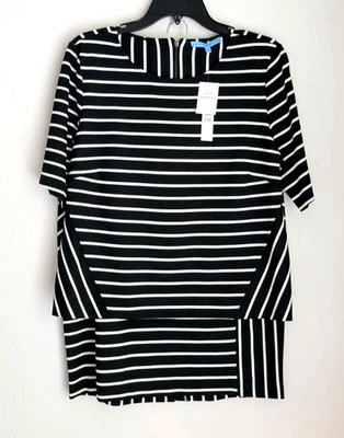 Conjunto Top y Falda Antonio Melani Fioni Punto Rayas Blanco y Negro Talla L Foto 1 de 4