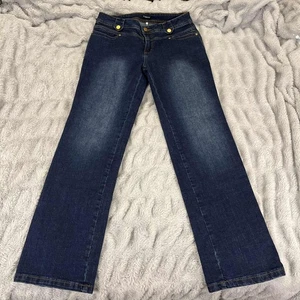 Flamingals Women’s Jeans Large Straight Dark Wash Mid Rise Stretch Denim Rodeo - Picture 1 of 8