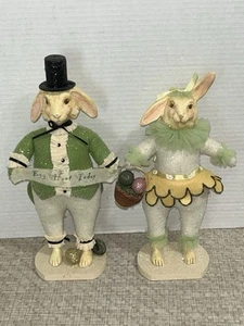 Bethany Lowe Vintage Easter Egg Hunt Couple Bunny Rabbits Paper Mache Decor 90s - Picture 1 of 8