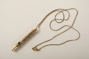 1928 Brand Gold Metal Whistle on Chain (R4A/JSF6) Scrolling Design Dog Safety - Picture 1 of 9