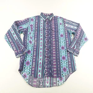 Vintage Frontier Series Shirt Large Turquoise Purple Aztec Southwestern Western - Picture 1 of 10