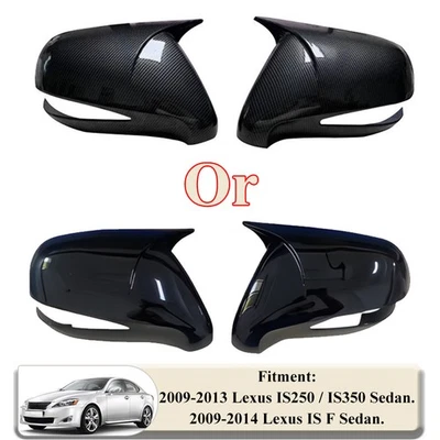 For 2009-2014 Lexus IS F Glossy Pure Black /Carbon Fiber Side Mirror Cover Trim Foto 1 de 4
