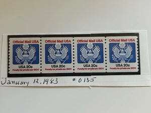 US Stamps SC# O135 Official Mail 20c coil strip of 4 MNH 1983 - Picture 1 of 1
