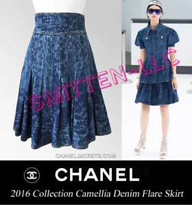 $ 2.650 CHANEL 16P Kamelie Denim Flare ROCK * FR 38 - 40 / US 6 ~ MAKELLOS! - Bild 1 von 12