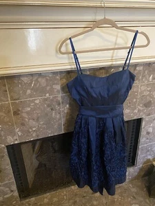 B Darlin Navy Blue Appliquéd Ribbon Fit & Flare Party Homecoming Dress Sz 9/10 - Picture 1 of 10