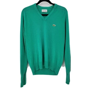 Vintage Izod Lacoste Men's Medium V-Neck Green Acrylic Sweater Soft Pullover - Picture 1 of 7