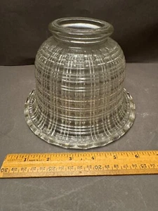 CLEAR PRESSED GLASS PLAID CHECKERED RUFFLED EDGE  PENDANT LIGHT LAMP SHADE RETRO - Picture 1 of 6