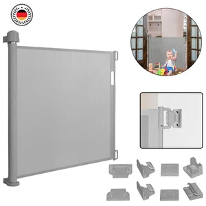 Türschutzgitter Treppenschutzrollo Absperrgitter Treppengitter Ausziehbar Grau - Bild 1 von 12