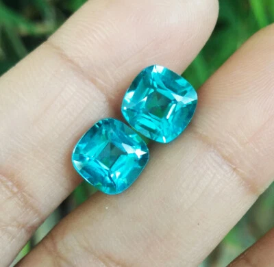Par 5,20 cts_8x8mm. COJÍN TURMALINA PARAIBA AZUL NEÓN Excelentes Gemas Creadas Foto 1 de 4