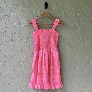 Vineyard Vines Girls Pink & Orange Multi Large Neon Tortola Smocked Dress NWOT - Picture 1 of 12