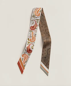 New Hermès Hermes Loepard Guepards Bandana Twilly Blanc / Orange Cuit / Vert - Picture 1 of 5