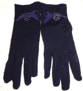 Kurze dunkelblaue Abendhandschuhe Vintage mit Perlen - WUNDERSCHÖN - Bild 1 von 2