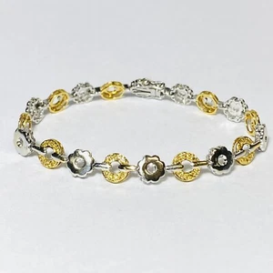 18K Two Tone Gold 0.40ctw Pavé Yellow Diamond 7mm 6.75" Bracelet 14.1g - Picture 1 of 12