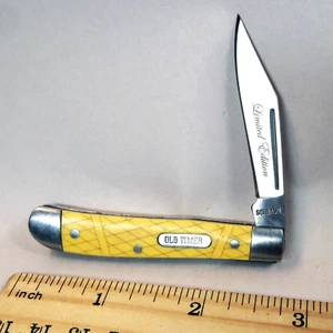 SCHRADE Old Timer 1112440 Rare Limited Edition Yellow Grey Stripes Single Blade - Picture 1 of 3