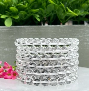 Wholesale 6 Pcs Natural Clear Quartz 8mm 7.5” Crystal Healing Stretch Bracelet - Picture 1 of 8