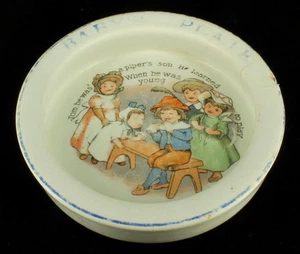 ANTIQUE ROSEVILLE BABY PLATE TOM THE PIPER'S SON NURSERY RHYME COLORFUL CHILDREN - Picture 1 of 4