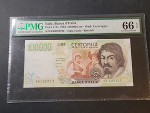 Italy 100000 100,000 Lire 1994 Caravaggio 117a Fazio Speziali PMG Gem Unc 66 EPQ - Picture 1 of 2