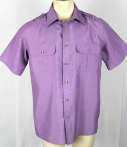 Vintage John Blair Linen Look Textured Camp Leisure Purple Shirt Sz Medium - Picture 1 of 4
