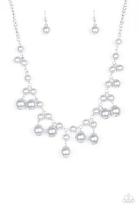 Paparazzi Soon To Be Mrs. Silver Necklace and Earrings NEW Pearls Fringe Collar - Picture 1 of 3