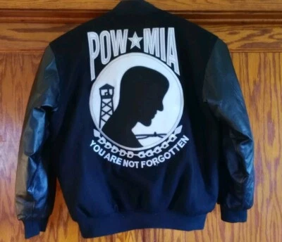 Chaqueta de lana universitaria reversible negra POW/MIA Leather Gallery XL Foto 1 de 4