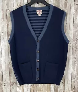 Brooks Brothers 100% LambsWool Cardigan 5 Button Vest Men's Large Blue Pockets - Picture 1 of 7