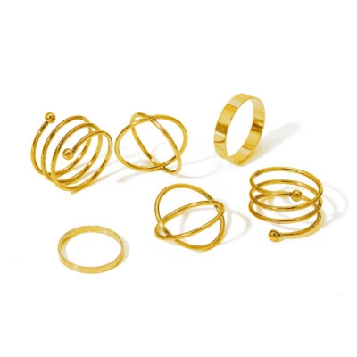 Set Di 6 Anelli Stile Bohemien Knuckle Oro Argento Cuore Love Lucente Thumb Pila - Immagine 1 di 2