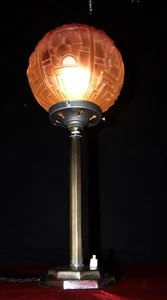 Lamp art deco Hettier & Vincent shade chrome plated switched wired C-1930s rare - Picture 1 of 15
