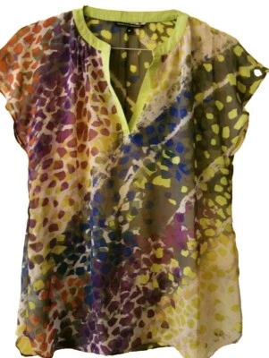 W118 por Walter Baker Talla M Amarillo Gris Verde Naranja, Púrpura Mezcla Estampado Top #C Foto 1 de 4