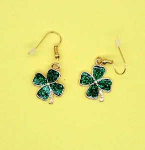 Four Leaf Lucky Clover Earrings Enamel Dangle Irish New *Buy 2, Get 1 Free* - Picture 1 of 7