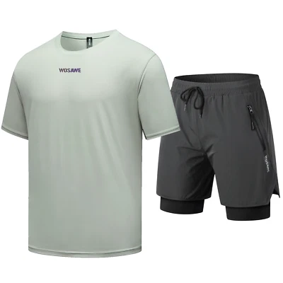 WOSAWE Cycling Combo Suit Reflective Tshirt 2 in 1 MTB Shorts Safety Outdoor Set - Image 1 of 4