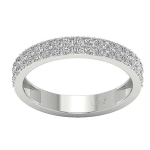 VS1 E Natural Diamond 0.70 Ct 2 Row Half Eternity Engagement Ring 14K Solid Gold - Picture 1 of 6